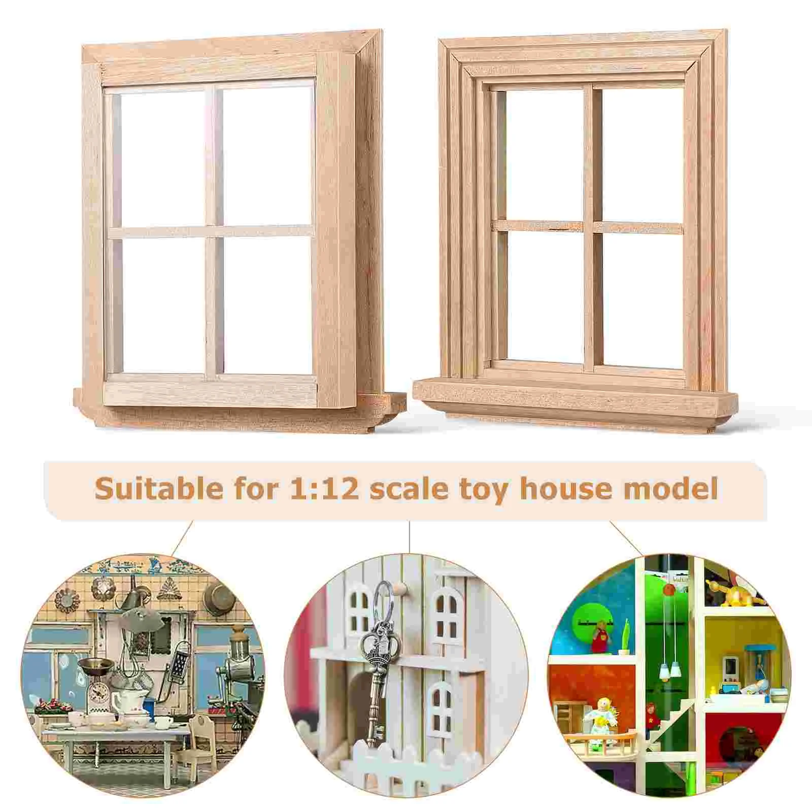 2 предмета, пъзел с четири прозорци, Аксесоари за мини-къщите, моделът на мебели, реквизит, Миниатюрни рамки, украшение от бреза дърво Изображение 3