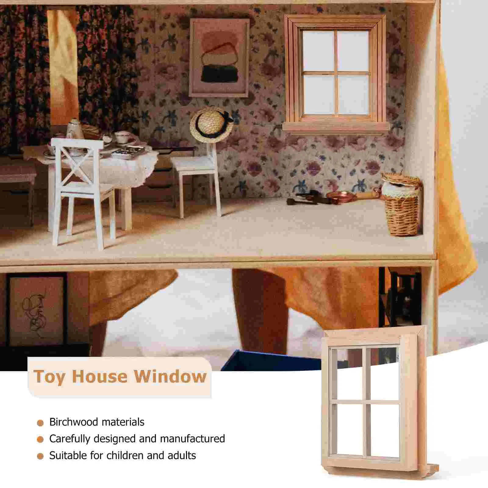 2 предмета, пъзел с четири прозорци, Аксесоари за мини-къщите, моделът на мебели, реквизит, Миниатюрни рамки, украшение от бреза дърво Изображение 4