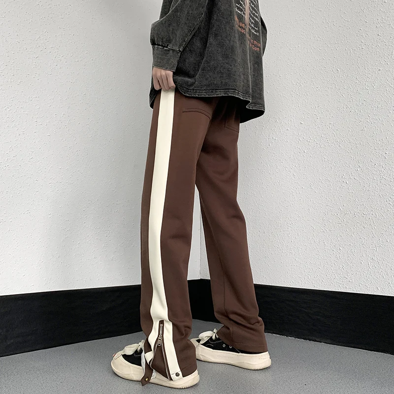 Privathinker / Есенни Мъжки Панталони в Американски стил, Улични Ежедневни Панталони Със страничен цип, Свободни Модни Мъжки Панталони С Прав Штанинами Изображение 2