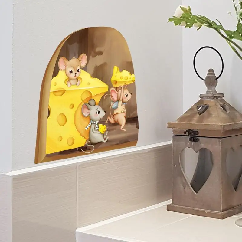 3D Дупка за мишки Реалистична стикер на стената Реалистична мишката, за четене на книга, Светещи в тъмното етикети 15 *15 см /5,9 * 5.9 инча с Реалистични мишката Изображение 3