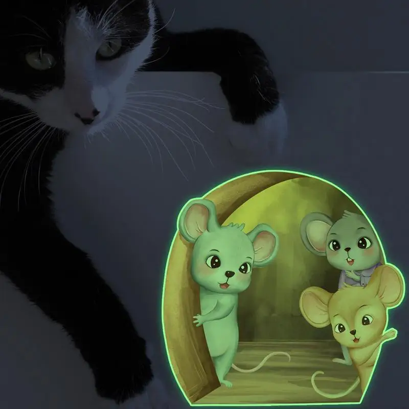 3D Дупка за мишки Реалистична стикер на стената Реалистична мишката, за четене на книга, Светещи в тъмното етикети 15 *15 см /5,9 * 5.9 инча с Реалистични мишката Изображение 4