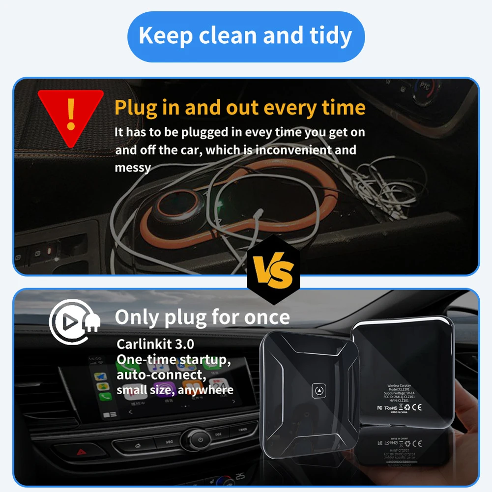 Мини-автоматичен безжичен адаптер Android, автоматично свързване безжичен адаптер Carplay, Bluetooth-съвместима автомобилна електроника Изображение 0