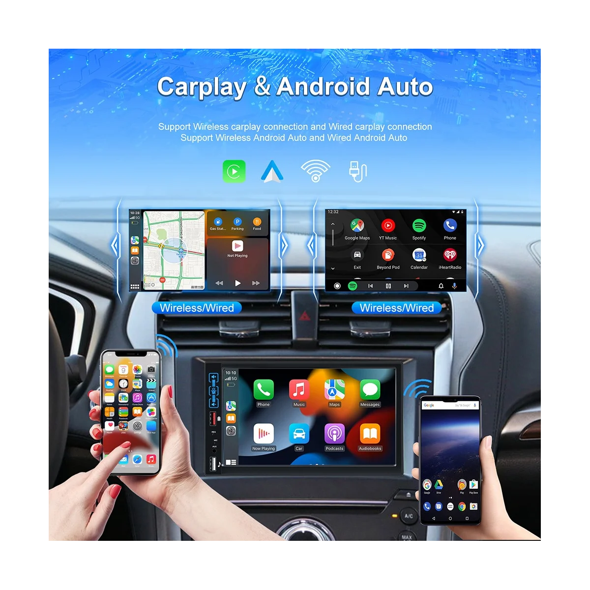Авто стереосистемный мултимедиен плеър Aadio, Автомобилен плейър с централно управление, универсален 7-инчов сензорен екран, едноканален MP5 плейър Изображение 2