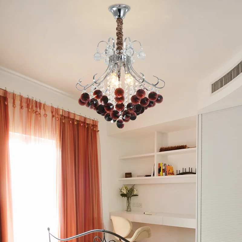 Скандинавска модерна вино-червен кристален полилей, декорация на дома, спалня, веранда, килер, проход, коридор, окачена лампа Изображение 4