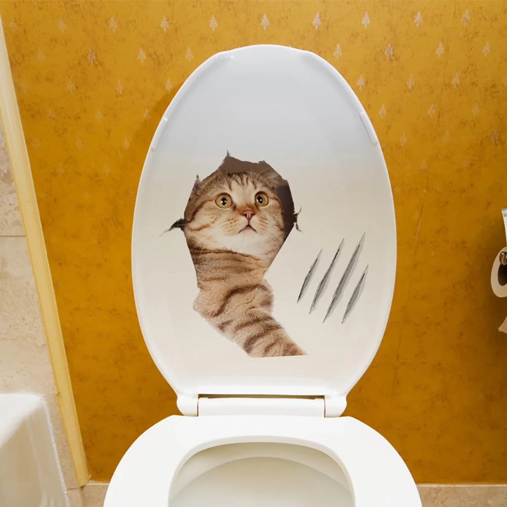 Стикер тоалетна с хубав модел Котка от карикатура, PVC, Колоритен Стикер на стената във формата на самолет с котка, Плакат с животни за баня, Интериор на дома врати, шкаф Изображение 0
