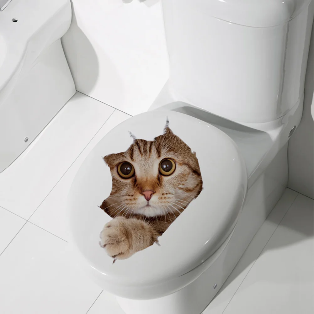 Стикер тоалетна с хубав модел Котка от карикатура, PVC, Колоритен Стикер на стената във формата на самолет с котка, Плакат с животни за баня, Интериор на дома врати, шкаф Изображение 1