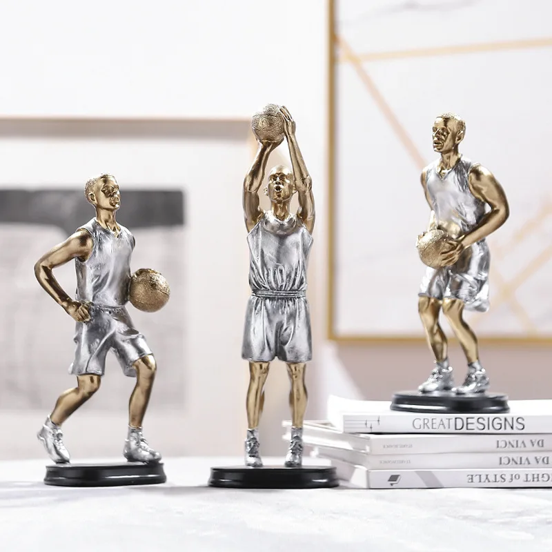 Статуята баскетболист в скандинавски стил и Креативна Скулптура от смола с Ръчно изработени Бижута дом Офис Фигурки за работния плот на закрито Подарък Изображение 0