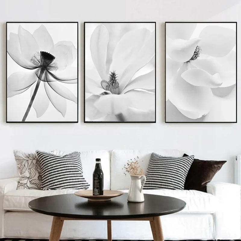 Скандинавските модерни Бели цветя, Растения, живопис върху платно, Художествена картина, печат на плакати, Естетична хол, Спалня за момичета, Домашен декор Изображение 0