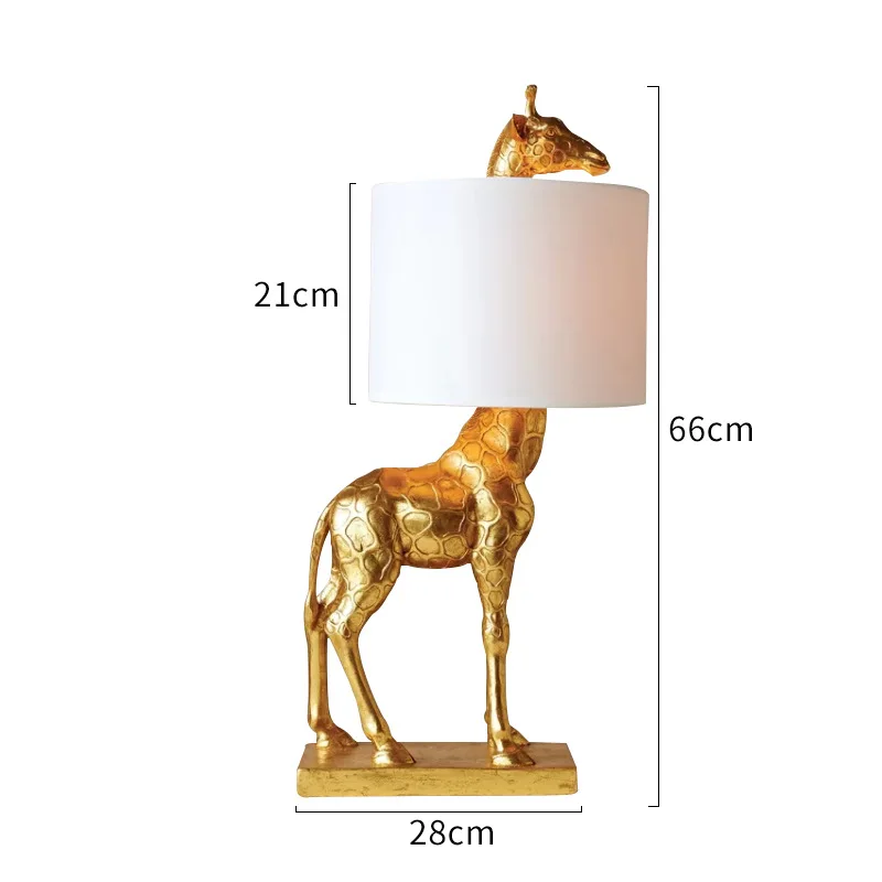 Настолна лампа в скандинавски стил с жирафа, творческа изкуство, хол, кабинет, спалня, начало декор, нощна лампа, смола, златисто-бяла кърпа, настолни лампи Изображение 1