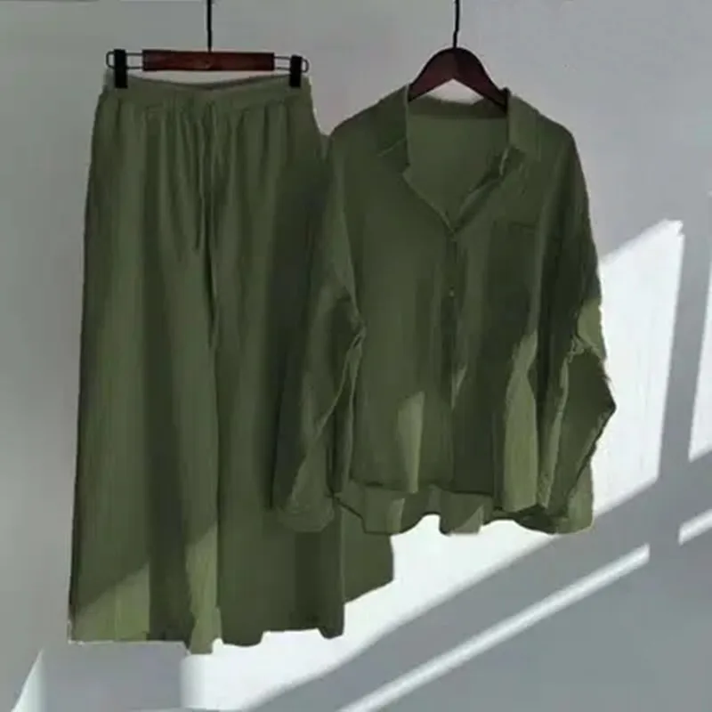 Пролетен комплект дамско облекло - ризи с копчета с джобове и панталони на експозиции, са подходящи за ежедневна и ефектен начин Изображение 2
