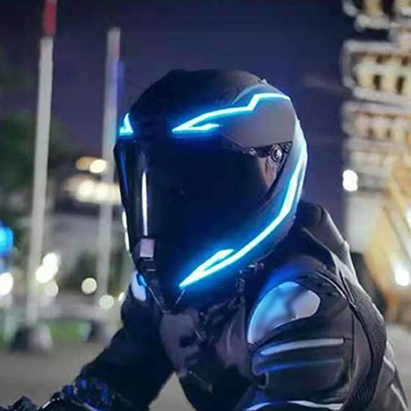 Водоустойчив мотоциклет шлем с led лента студено светлина, ЕЛ стикер, 4 мигащи сигнални искра, комплект каска за нощно каране Изображение 1