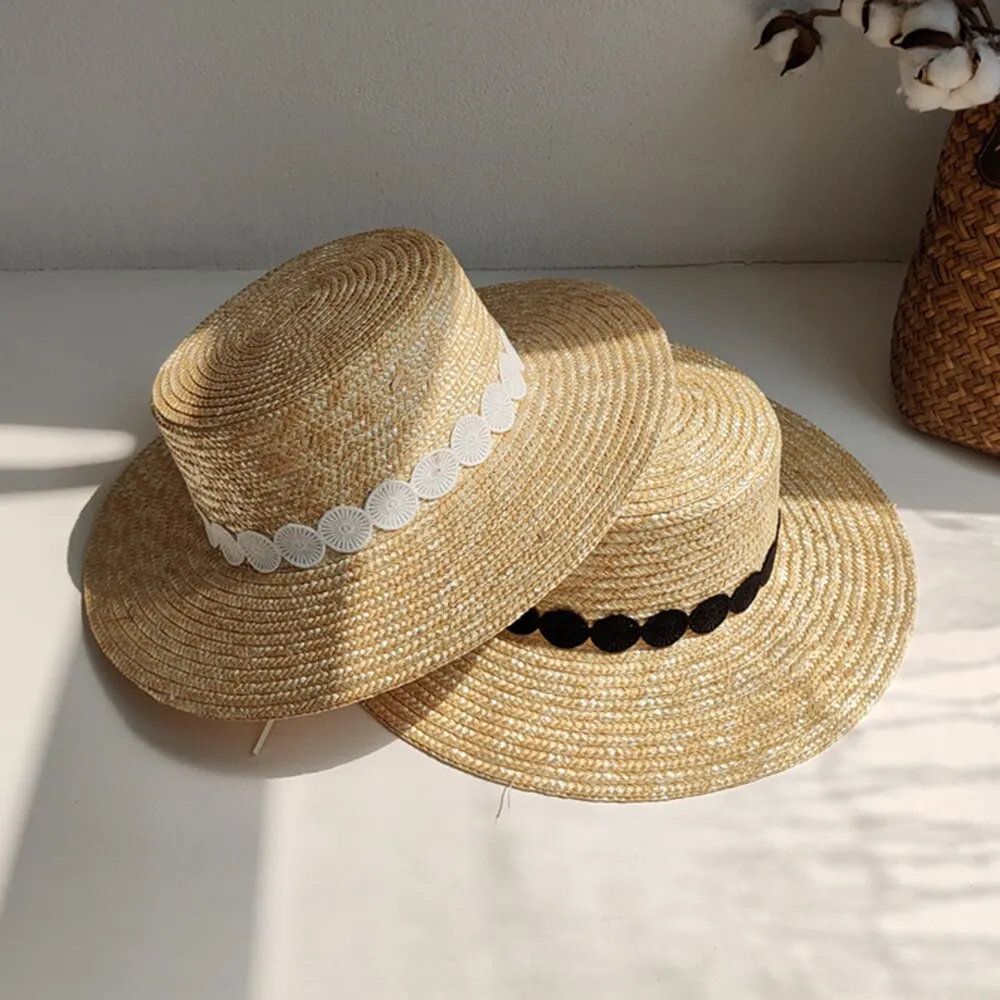 Годишна Жена Лейси Сламена шапка с дантелен нашивкой с голям корниз, Солнцезащитная шапка, Плажна Сламена Туристическа Шапка с чадър Изображение 3
