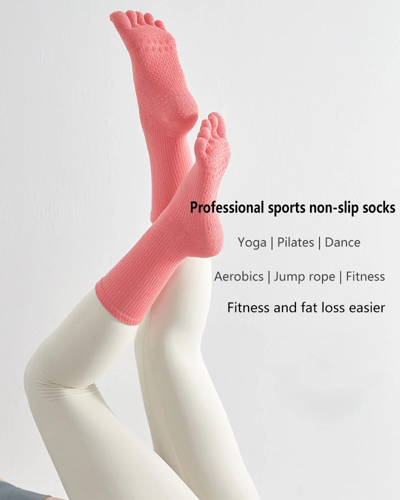 Чорапи за йога, за жени, за практикуване на Пилатес, за спорт, на закрито, Нескользящие Памучни Професионални чорапи с разцепени пръсти и пет пръста Изображение 1