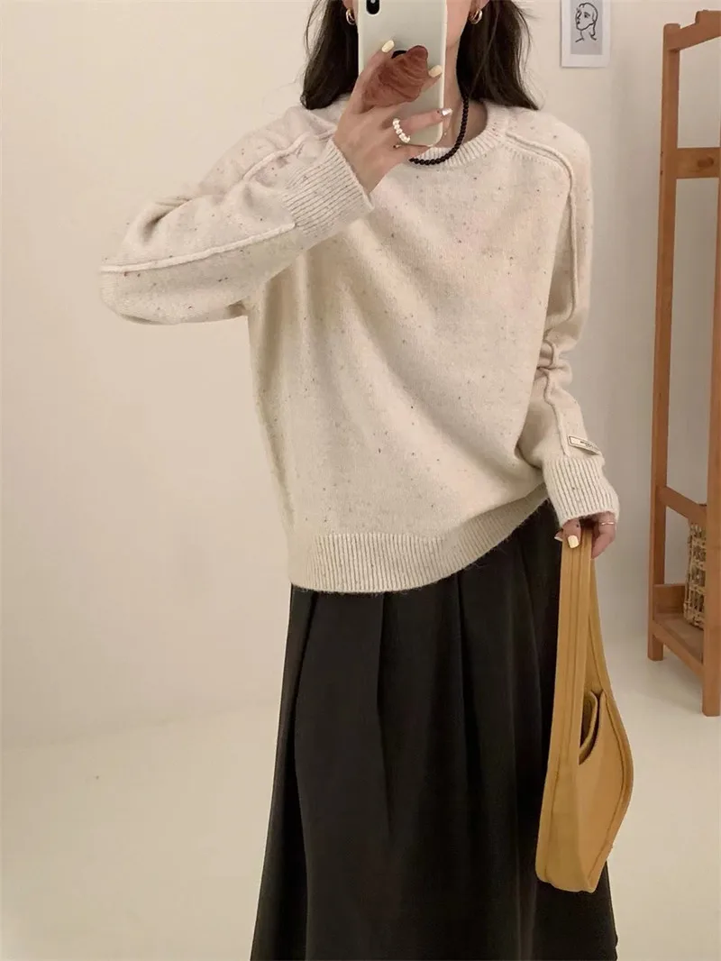 Есенно-зимния Женски ежедневието на обикновен свободен пуловер с кръгло деколте и дълъг ръкав Изображение 3