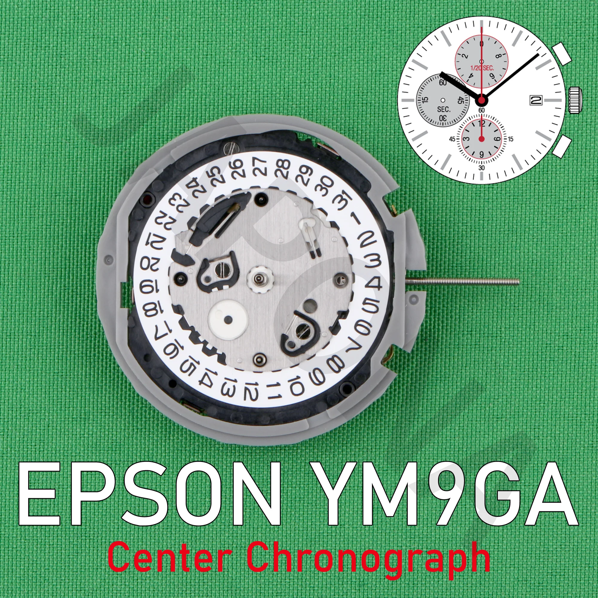 Механизъм YM9G Япония Механизъм EPSON YM9GA малки стрелки на 6.9.12 Аналогов кварцов 12-инчов централен секунди хронограф Изображение 0