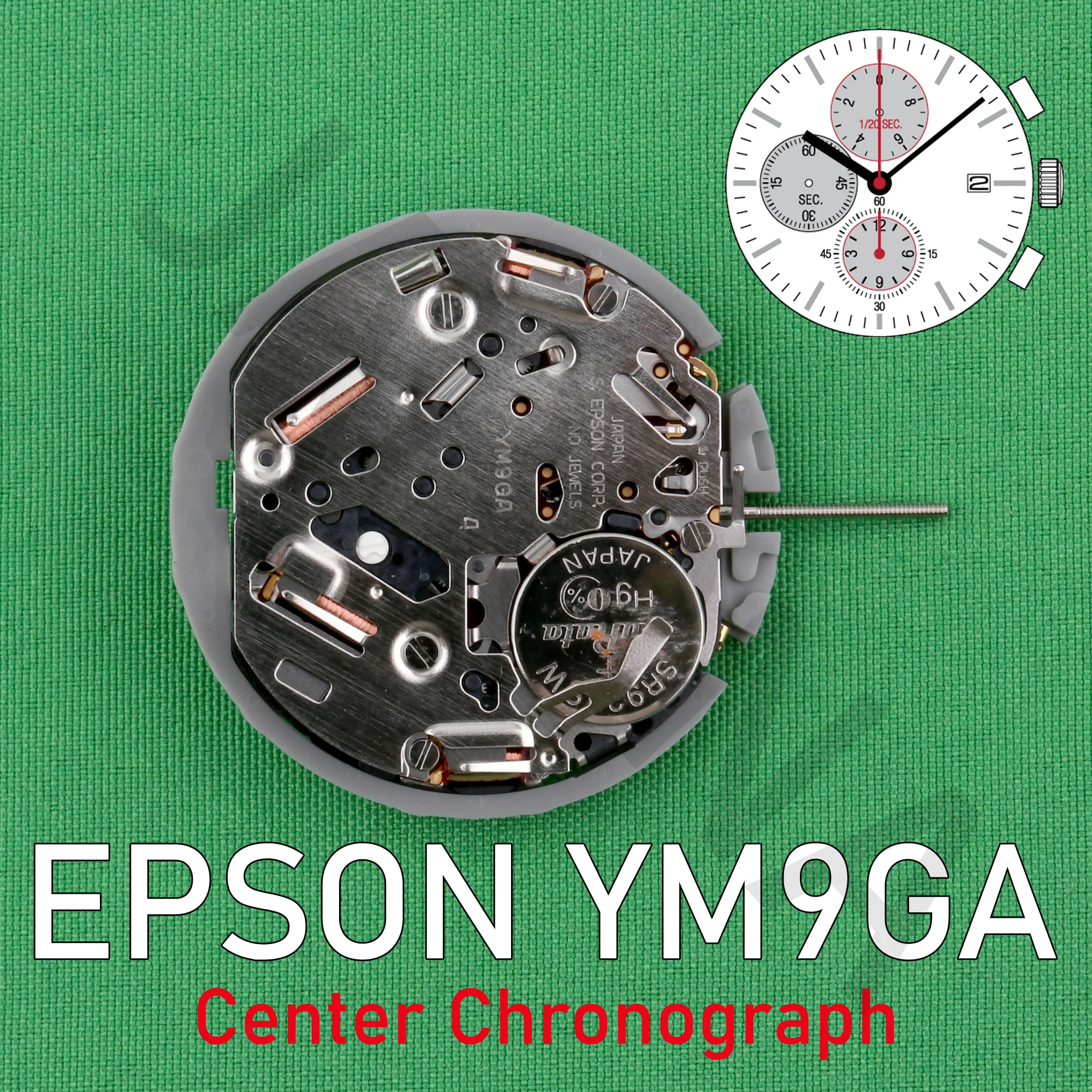Механизъм YM9G Япония Механизъм EPSON YM9GA малки стрелки на 6.9.12 Аналогов кварцов 12-инчов централен секунди хронограф Изображение 2