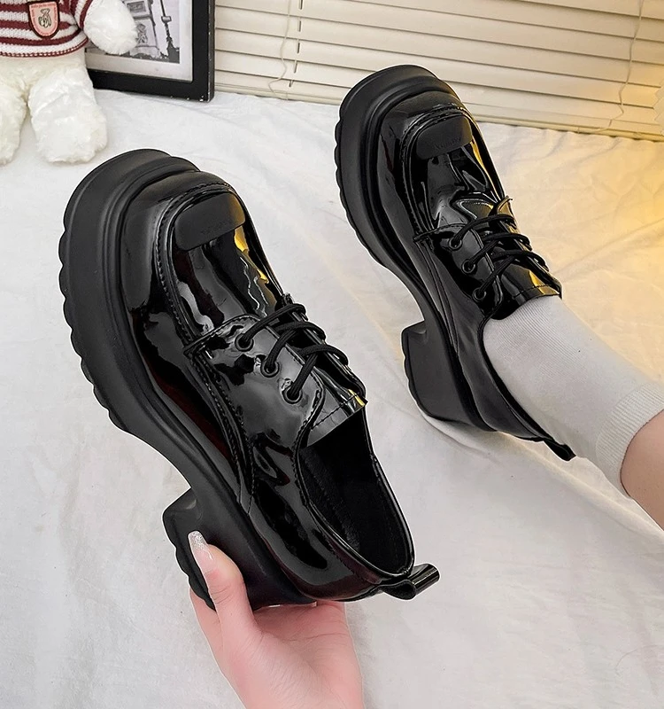 Обувки Универсални сабо, Дамски обувки на платформа, ежедневни маратонки в британския стил, черни обувки на равна подметка, есенни oxfords, дамски обувки с кръгло бомбе, лиана Изображение 0