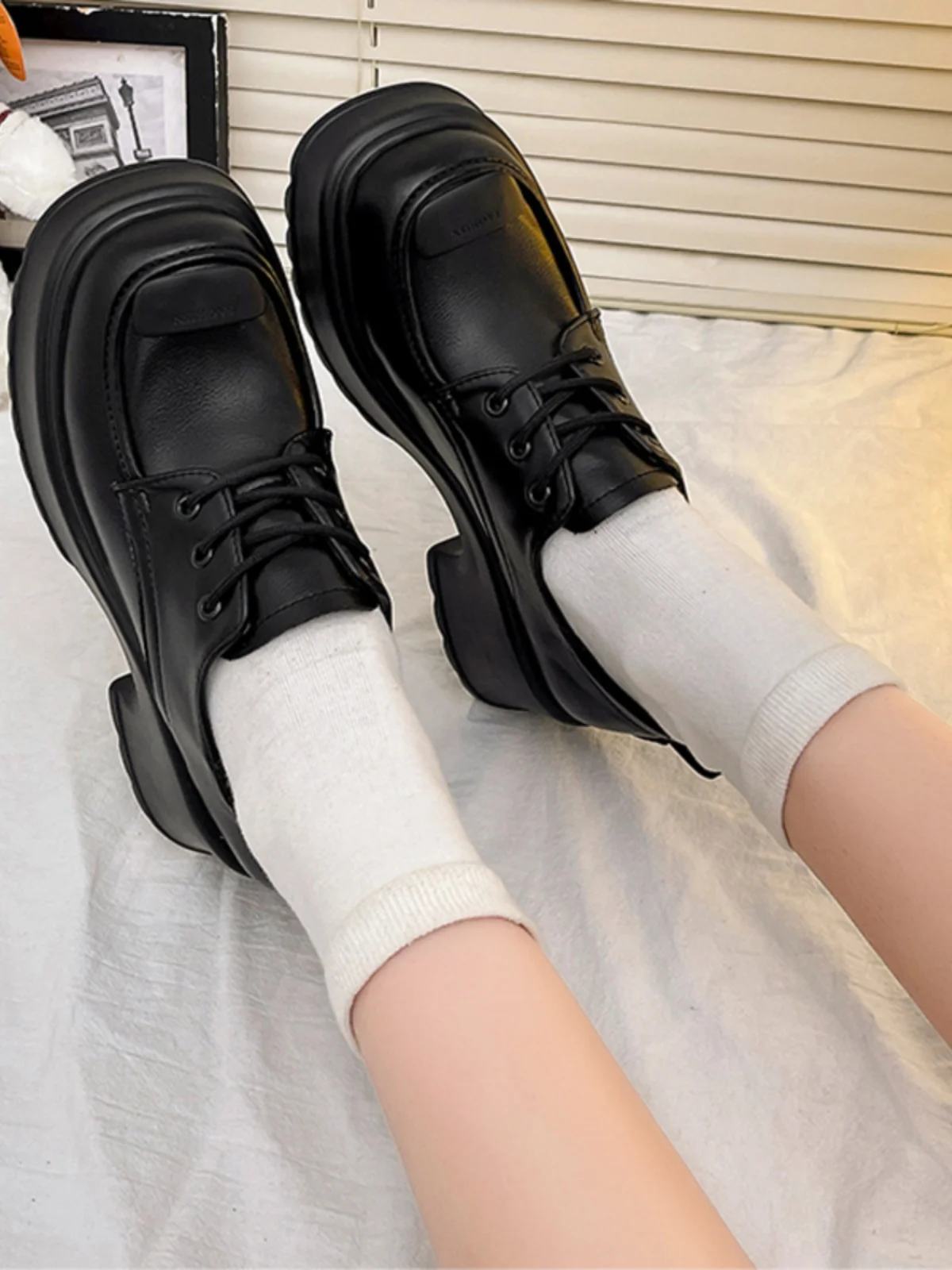 Обувки Универсални сабо, Дамски обувки на платформа, ежедневни маратонки в британския стил, черни обувки на равна подметка, есенни oxfords, дамски обувки с кръгло бомбе, лиана Изображение 2