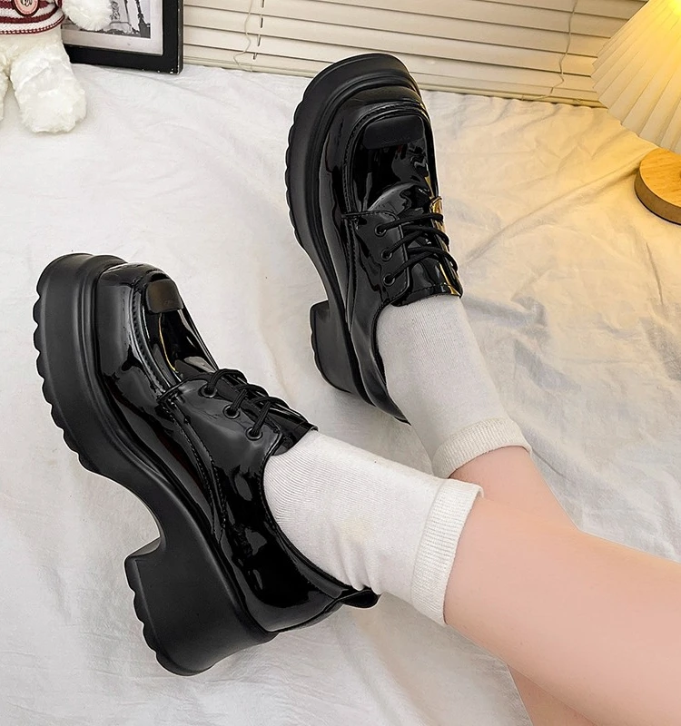 Обувки Универсални сабо, Дамски обувки на платформа, ежедневни маратонки в британския стил, черни обувки на равна подметка, есенни oxfords, дамски обувки с кръгло бомбе, лиана Изображение 3