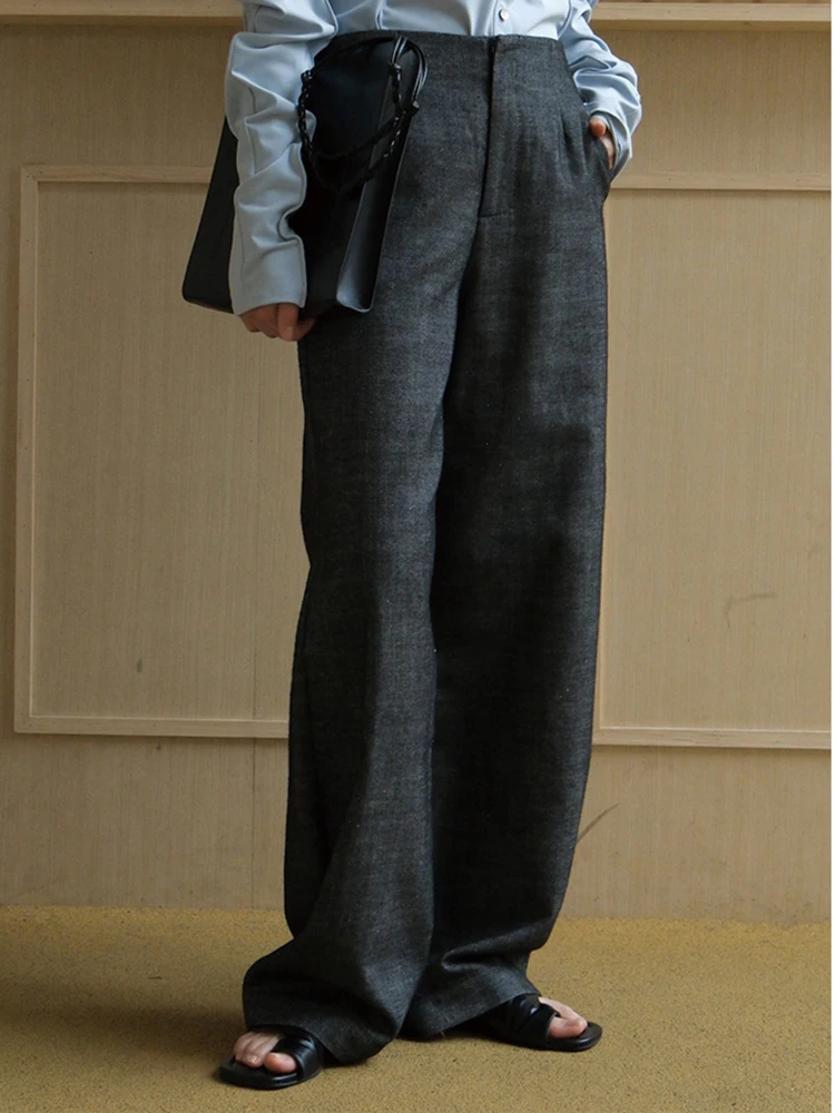 LANMREM Ежедневни тънки панталони за жени, дизайнерски широки панталони с висока талия, Модерни дамски дрехи, 2023, Новост есента 2YA3470 Изображение 3