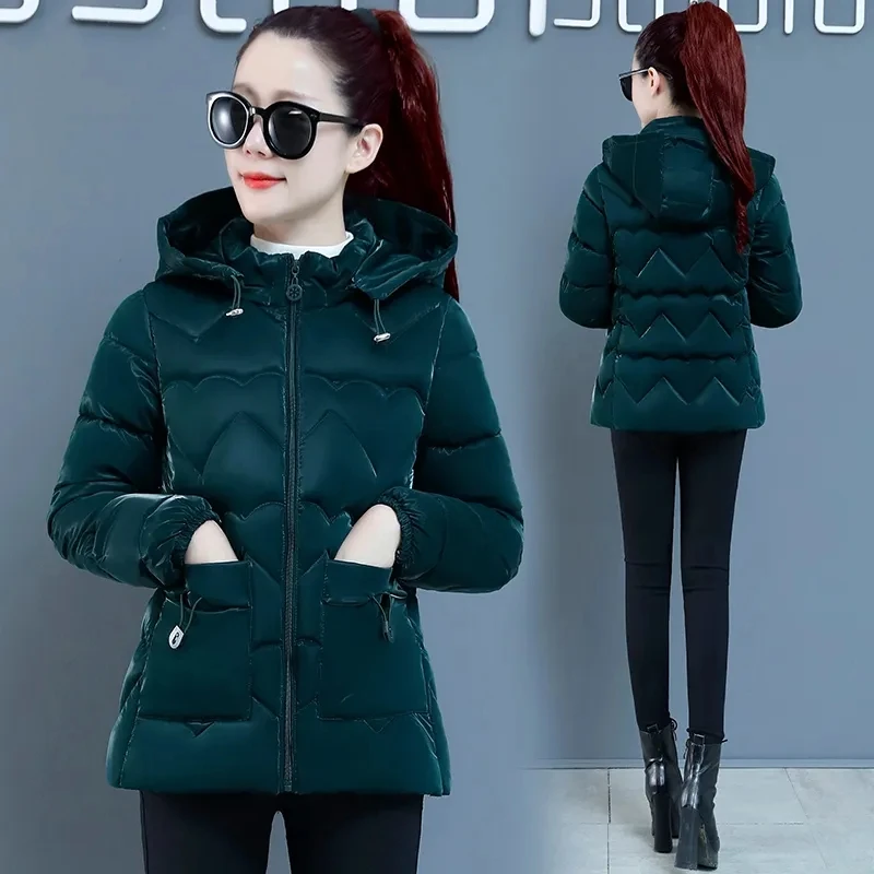 2023 Нови зимни якета, дамски палто С качулка с цип, Топли Паркове големи размери, Дамски дрехи, Къса дебела Горна дреха Изображение 0