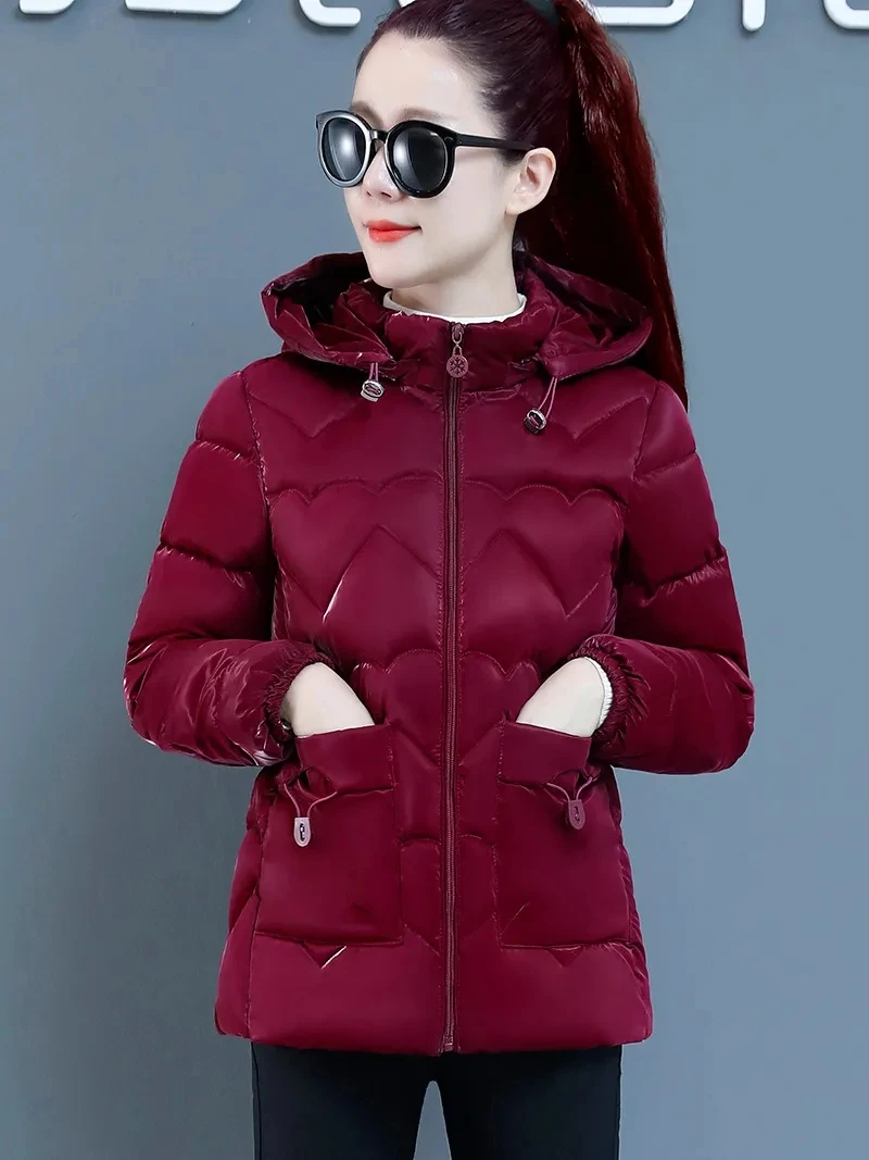 2023 Нови зимни якета, дамски палто С качулка с цип, Топли Паркове големи размери, Дамски дрехи, Къса дебела Горна дреха Изображение 5