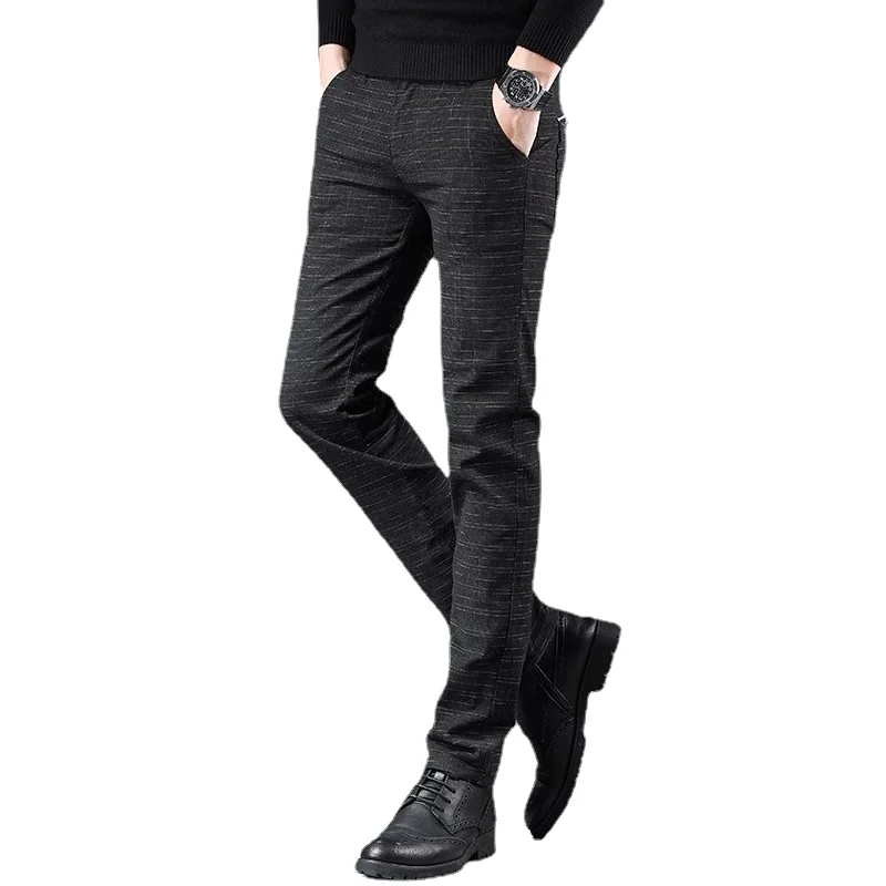 Мъжките ежедневни панталони са от чист памук, черно/сиво/синьо, модерен мъжки бизнес танцови вечерни плътно прилепнали панталони, Размер 28-38 Изображение 0