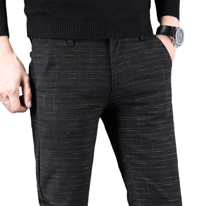 Мъжките ежедневни панталони са от чист памук, черно/сиво/синьо, модерен мъжки бизнес танцови вечерни плътно прилепнали панталони, Размер 28-38 Изображение 2