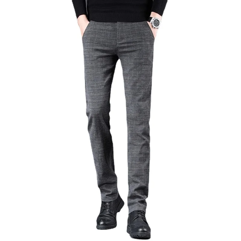Мъжките ежедневни панталони са от чист памук, черно/сиво/синьо, модерен мъжки бизнес танцови вечерни плътно прилепнали панталони, Размер 28-38 Изображение 3