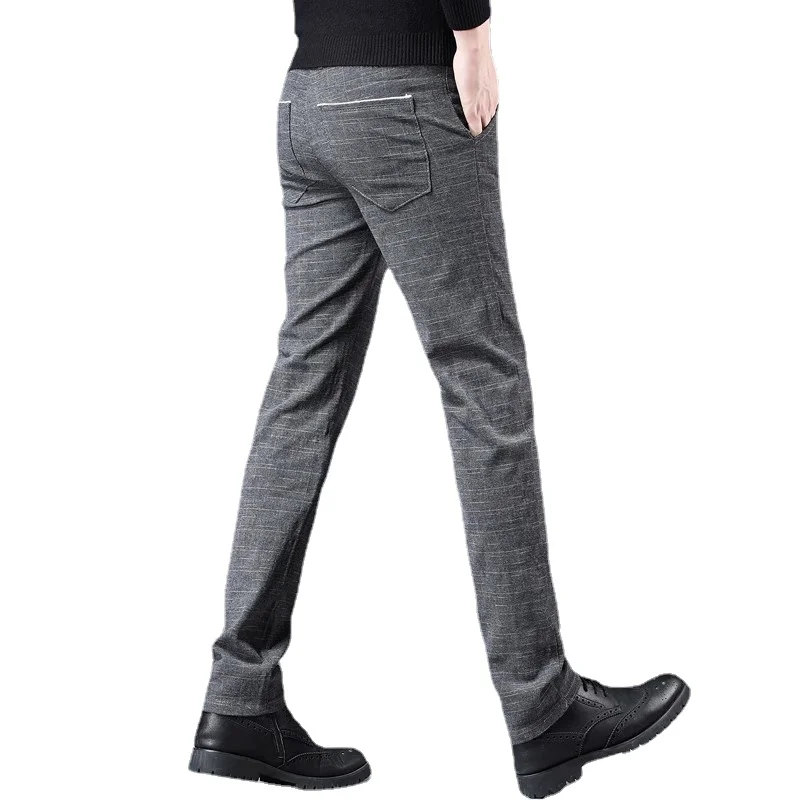 Мъжките ежедневни панталони са от чист памук, черно/сиво/синьо, модерен мъжки бизнес танцови вечерни плътно прилепнали панталони, Размер 28-38 Изображение 4