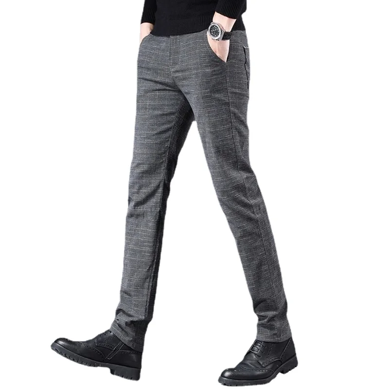 Мъжките ежедневни панталони са от чист памук, черно/сиво/синьо, модерен мъжки бизнес танцови вечерни плътно прилепнали панталони, Размер 28-38 Изображение 5