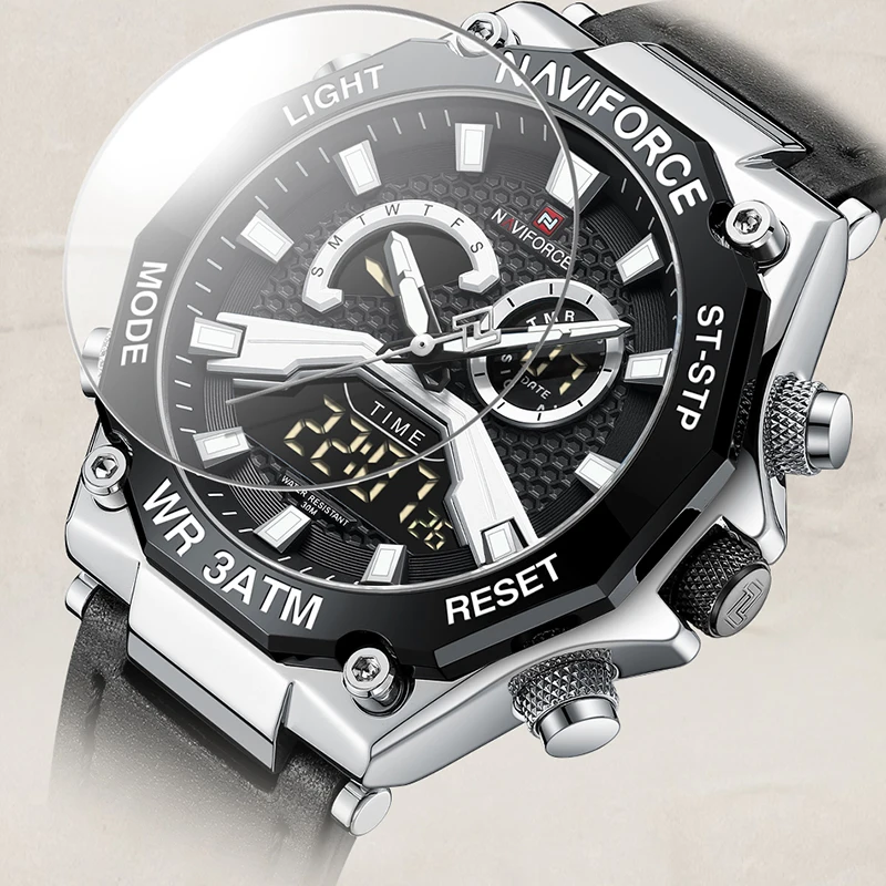 NAVIFORCE Оригиналната марка, модерен мъжки часовници, Луксозни светещи кварцов ръчен часовник с кожена каишка, спортни водоустойчиви часовници, мъжки подарък Изображение 0