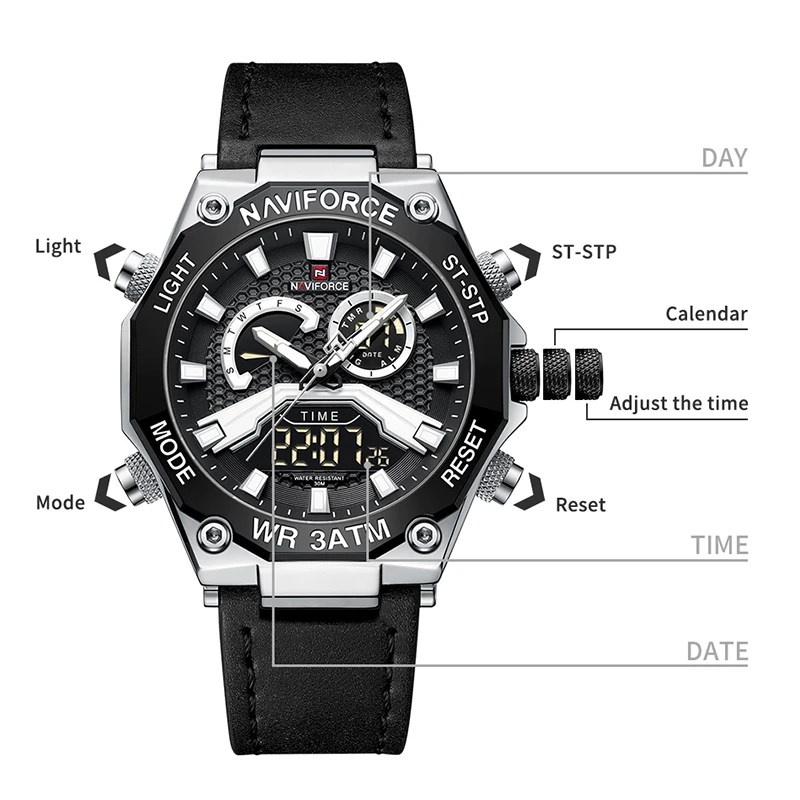 NAVIFORCE Оригиналната марка, модерен мъжки часовници, Луксозни светещи кварцов ръчен часовник с кожена каишка, спортни водоустойчиви часовници, мъжки подарък Изображение 1