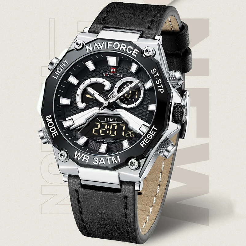 NAVIFORCE Оригиналната марка, модерен мъжки часовници, Луксозни светещи кварцов ръчен часовник с кожена каишка, спортни водоустойчиви часовници, мъжки подарък Изображение 3
